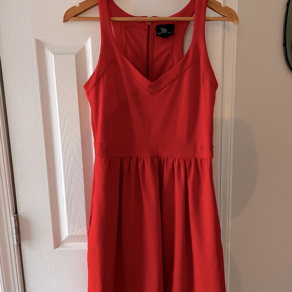 Red fitted work dress, size 6, stretchy